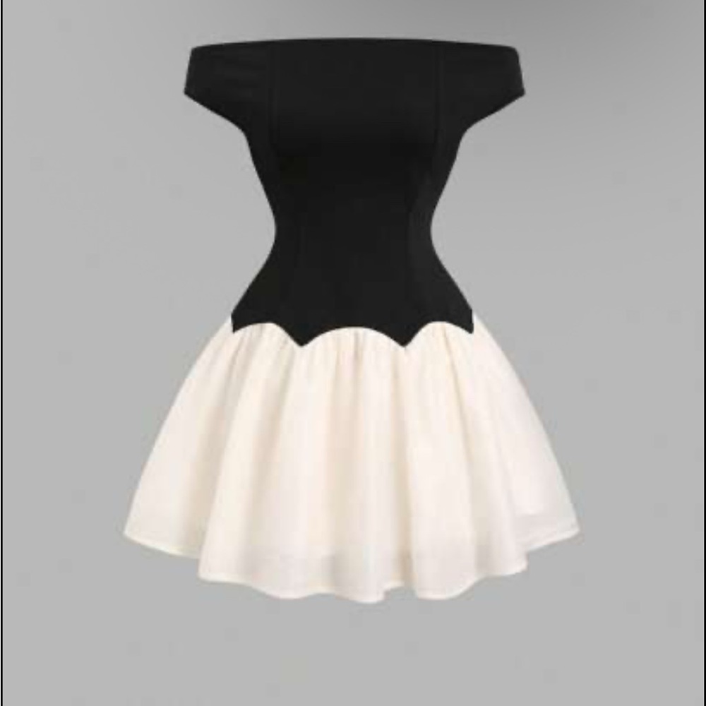 Elegant Black and White Off-Shoulder Dress